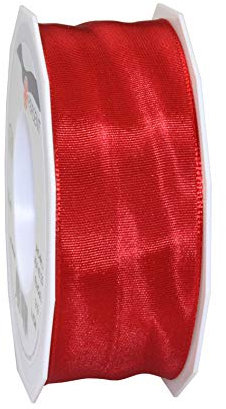 Präsent Lyon Band mit Drahtkante rot, 25 m Dekoband zum Verzieren & Basteln, 40 mm Breite, leicht biegsames Schleifenband, für Festliche Dekos zu besonderen Anlässen