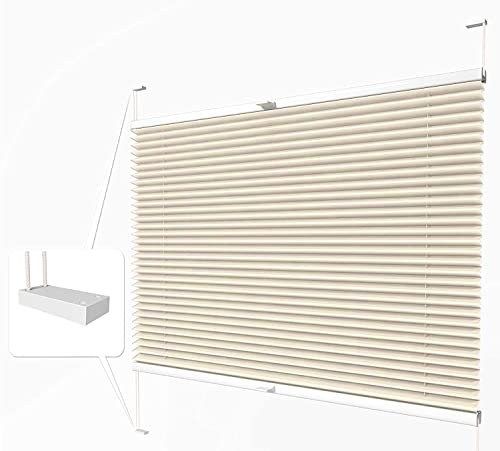 Home-Vision® Premium Plissee zum Anschrauben in der Glasleiste Innenrahmen (Creme-Vanille, B60cm x H200cm) Blickdicht Plissee Jalousie mit Halterungen zum Bohren, Sonnenschutzrollo Rollo