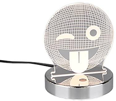 Reality Leuchten LED Lasercut Tischleuchte Smiley R52641106, Metall Chrom, Acryl Motiv Smiley, inkl. 3,2 Watt RGB LED mit Farbwechsel