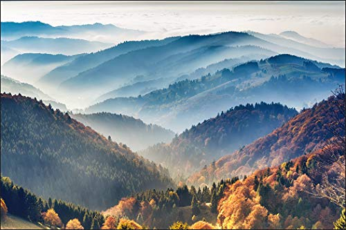 Muralo Fototapete Berglandschaft 300 x 450 cm Vlies Wand Tapete Berge Nebel Bäume Wohnzimmer Schlafzimmer Moderne Wandbild Landschaft Natur Wand Dekoration