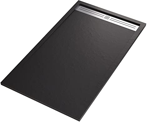 Piatto doccia in marmoresina effetto pietra cemento RELAX | NERO OLIMPO DOCCE - Piatto doccia in marmoresina NERO effetto pietra cemento RELAX - 90x100