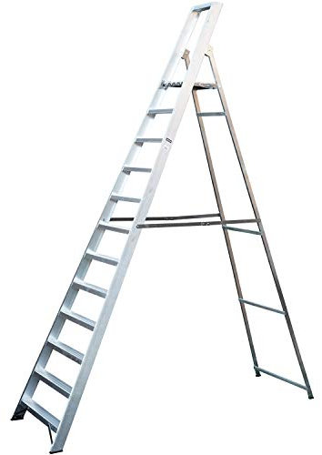 2.6m Aluminium Platform Step Ladders -12 Tread- Professional Lightweight HEAVY DUTY Steps – Wide Non-Slip Flat Rungs & Feet – Trade Decorating & Home DIY Climber – 4.2m Working Height/Reach
