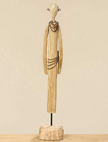 BOLTZE Holz Figur Mann abstrakt in Hellbraun mit dunklen Ketten als Akzent, 69 cm groß, Deko-Figur afrikanischer Mann, Holzfigur, Elegante Deko für Ihre Wohnung, EIN richtiger Hingucker