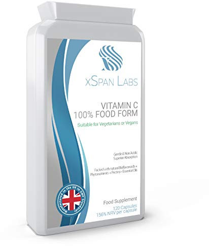 Vitamin C 100% Food Form 120 Capsules – All Natural Food Form - Gentle & Non-Acidic