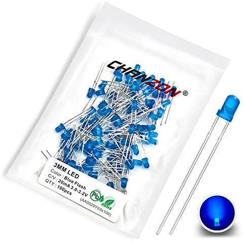 Chanzon 100 Stück 3mm blinkende blaue LED-Dioden lichter 1,5 Hz blinkend (gestreute Linse mattiert rund DC 3V 20mA) Helle Glühbirnen Lampen Elektronikkomponenten Anzeigelicht emittierende Dioden