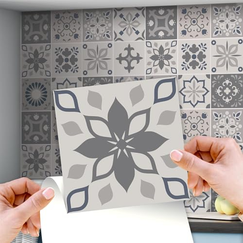 Palast hellgrau marokkanische Wandfliesen Aufkleber Set - 15 x 15 cm (6 x 6 Zoll) - 24 Stück DIY Kunst Home Decor Decals Küche Decor Bad Ideen