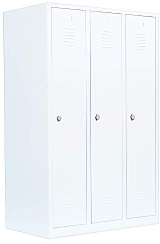 Lüllmann Spind für 3 Personen Kleiderspind komplett montiert Spindschrank in Weiß 180x118,5x50cm 3 Abteile 515137