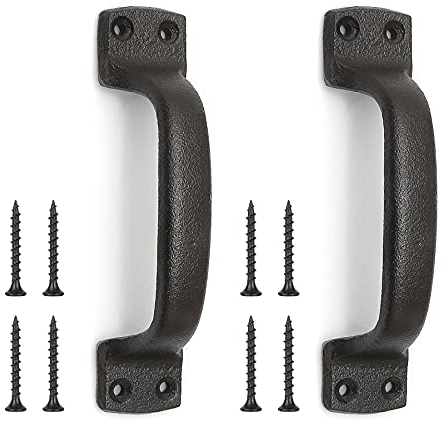 Livfodrm Barn Door Pull Handles, 7 Inch Dark Brown Antique Cast Iron Pull Handle for Wooden Garden Gate Shed Cabinet Door, 2 Pack