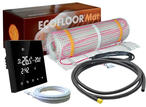 Komplett-Set elektrische Fußbodenheizung Ecofloor 200 W/m² mit Thermostat RT-50 schwarz (15 m² - 0,5 x 30 m)