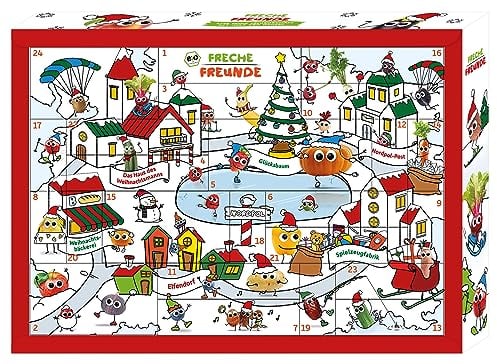 FRECHE FREUNDE Bio Adventskalender 2025 für Kids, Weihnachtskalender, enthält 24 Türchen mit Bio Snacks und Überraschungen, inklusive Such-Spiel, ideal für Kinder, ohne Zuckerzusätze, 1 Stück = 1995g