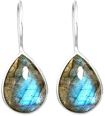 Jeweloporium Grau Natürlich Labradorit 925 Sterling Silber Ohrring für Damen mit Stein Tropfen Baumeln Handgefertigt Sílbern Ohrring Jubiläum - Geschenk Cocktail Schmuck