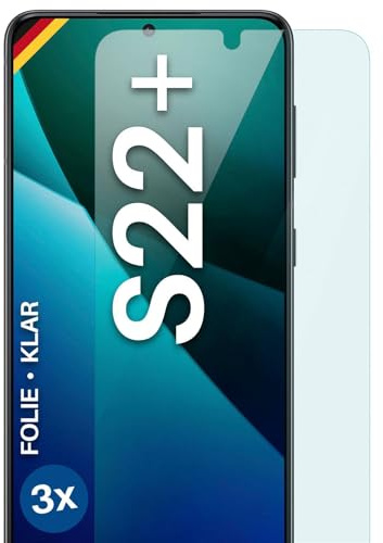 moex für Samsung Galaxy S22 Plus Schutzfolie Displayschutz Folie Ultra-klar HD 0,2 mm kompatibel mit jeder Hülle, Anbringen ohne Blasen, Handyfolie Extra Kratzfest, FlexProtect 3 Stück