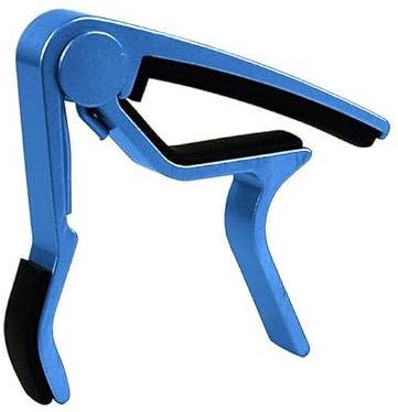 OUTLETISSIMO® Blauer Kapodaster für elektrische Akustikgitarre Bass Ukulele Banjo und Instrumente bis zu 6/7 Saiten aus Zinklegierung