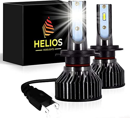 HELIOS H7 Headlight Bulbs Led 18000 LM Super Bright Fan Cooling All In One Cool White Conversion Kit Hi/Lo (DC 9-30V) 6000K (36W x2) 30,000Hours over 200% Brighter, Braided Cable