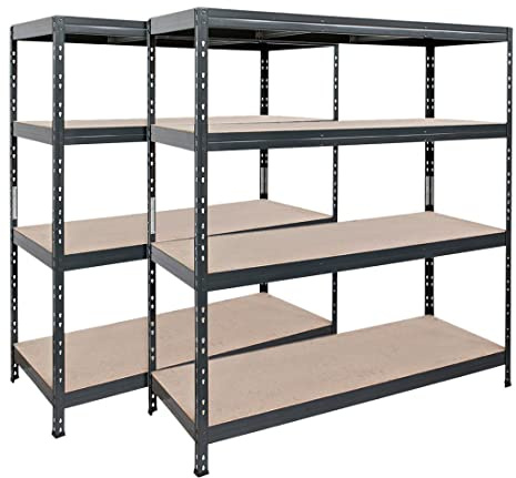 Master Regale 2er-Set Rivet Schwerlastregal mit lackierbaren HDF-Platten, 180x150x45cm (HxBxT), 4 Böden mit je 250kg Tragkraft, anthrazitgrau, praktisches Stecksystem, umweltfreundlich und recycelbar