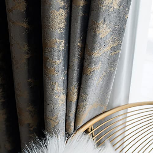 Amidoudou 2 Paneel-Set, 244 cm lang, nordischer Stil, luxuriöse Samtvorhänge für Wohnzimmer, Grau und Gold, Schlafzimmervorhänge (Grau, 137 x 248 cm)