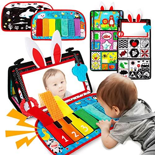 Inbeby Baby Spiegel Spielzeug & Spielaktivitäts-Cinrkle-Matte, Schwarz und Weiß Hoher Kontrast Neugeborenes Bauchlage Spielzeug Sensorisches Textur-Klavier Säuglingsspielzeug 0 3 6 Monate