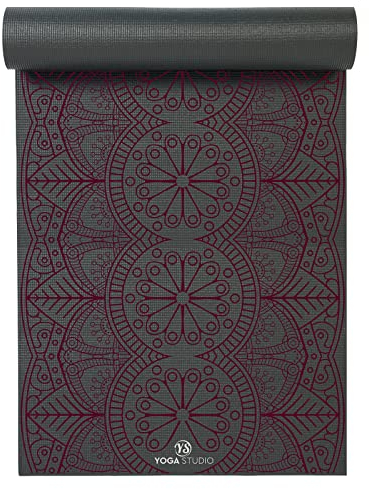 Von Yoga Studio entworfene Yogamatte – 183 cm x 61 cm große Mandala-Matte, 6 mm dicke rutschfeste Yogamatte, reißfeste PVC-Matte (Grey/Dew Drop Mandala)