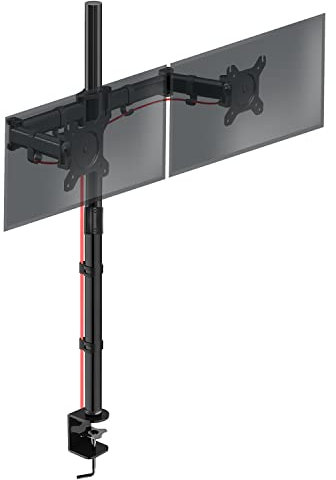 Duronic Dual Monitor Stand DMT252 - Height Adjustable PC Monitor Arms with 100cm Pole C Clamp - Risers for 13-27” Screens - Desk Mounts with 8kg Capacity and VESA 75/100 for Home Office Work