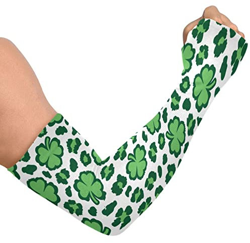 JUNZAN Reto Winter Vogel Tannenzapfen Kühlende Armstulpen für Damen Herren Gartenarbeit Bauern Verteidigung UV-Sonnenschutz, St. Patricks, Kleeblatt, Leopardenmuster, Einheitsgröße