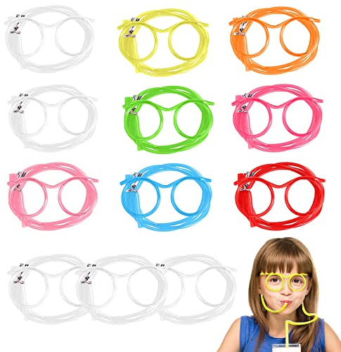 Neuheit Brille Strohhalm, 12 pcs Strohhalm Brille, Wiederverwendbare Strohhalm Brille, Flexible Mehrfarbige Strohhalme, 8 Farben Für Geburtstagsfeiern und Familienfeiern