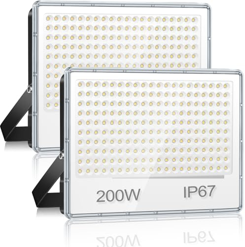 YIQIBRO LED Strahler Außen 200W 2 Stück, LED Fluter Außen 20000LM, Aussenstrahler Wasserdicht IP67, 7000K Kaltweiß Superhell Außenstrahler Scheiwerfer für Lager Garten Garage Terrasse Fabrik