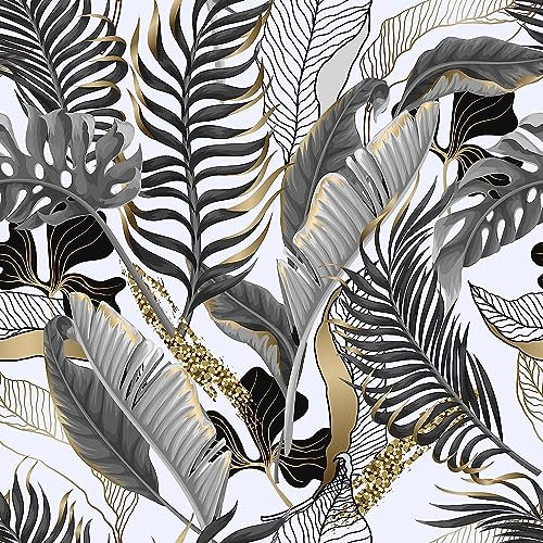 SOEWIOU 600 * 44.5cm Peel and Stick Wallpaper,Removable Waterproof Palm Leaf Wallpaper Vinyl Self-Adhesive Wall Paper for Home Bedroom Cabinets and Kitchen Deco