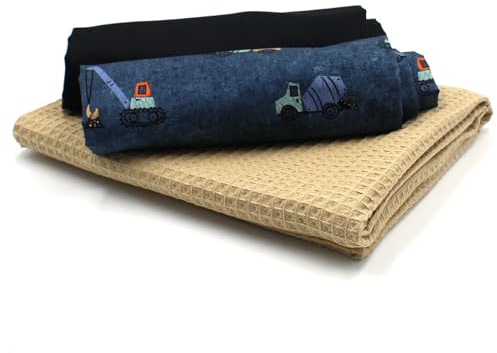 VmG-Store Waffelpique + Baumwollstoff Set farblich abgestimmt Waffel Stoff 100% Baumwollstoff Tex Standard 100 (Baufahrzeuge Set41)