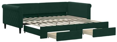 vidaXL Tagesbett Ausziehbar mit Schubladen Dunkelgrün 100x200 cm Samt