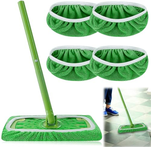 Lot de 4 lavettes, réutilisables, pour Swiffer Sweeper Mop, chiffons de sol, humides à haute absorption de l'eau et de la saleté, chiffons de rechange pour une utilisation humide et sèche (bleu) (4)