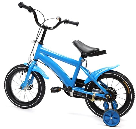 LUNICASHA 14 Zoll Kinderfahrrad, Kinder Fahrrad Mädchen Jungen, Kinderfahrräder mit Stützräder, Unisex Kinderfahrrad 14 Zoll ab 3 Jahren, Höhenverstellbar, Blau