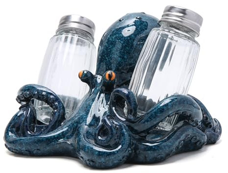 Hodao Octopus Salz- und Pfefferstreuer-Set mit Halter – Strandbar oder tropische Küchendekoration