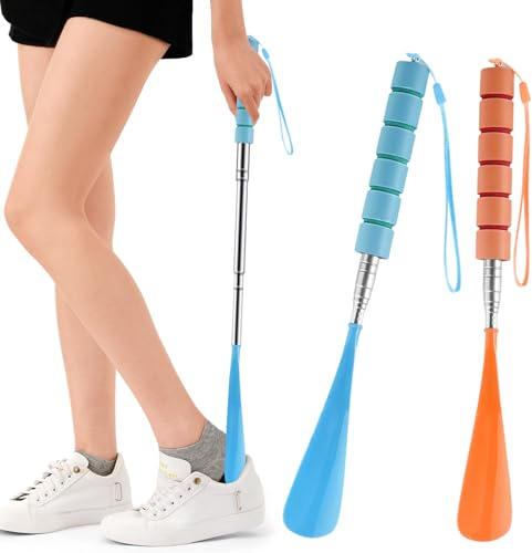 Schuhlöffel Schuhanzieher Shoe Horn Lang Langer Metall Kunststoff Klein Mini Teleskop 70 CM für Männer Frauen Kinder Senioren, 2 Stück Bunt