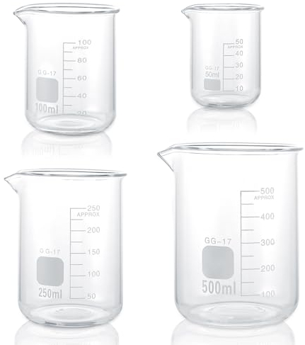 YAYODS 8 Stück Messbecher Glas Set 500 ml 100 ml 50 ml 250 ml - Messbecher mit Graduierung - Becherglas für Labor, Schule
