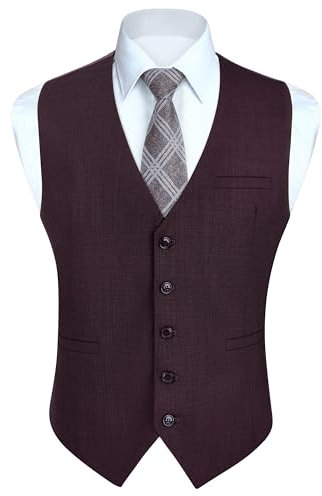 HISDERN Gilet da uomo in cotone tinta unita formale per festa di nozze,Viola scuro, XL