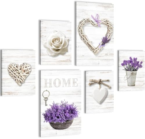 Novart Wandbilder Set Home Provence Lavendel Viollet - KEIN EXTRA RAHMEN BENÖTIGT - Modern Deko - Wohnzimmer Schlafzimmer N003067a