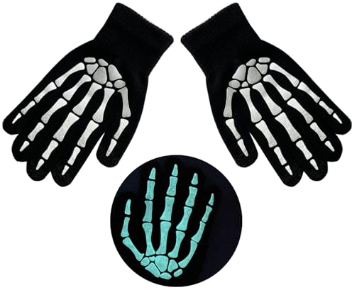 LUOFENG Halloween-Skelett-Krallen-Handschuhe, leuchten im Dunkeln, gruselige Kostüm-Handschuhe, Party-Handschuhe, Halloween-Requisiten, leuchtende Handwärmer