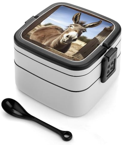 NONHAI Funny Donkey Bento Box Adult Lunch Box Double Layer Insulated Bento Lunch Boxes with Spoon Stackable Salad Lunch Containers Versatile Leak-Proof Lunch Lunch for Adults 1000ML