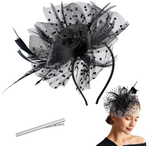 AHANDMAKER Fascinator Hut Mit Krokodilklemme Damen Netz Blumen Fascinator Kopfbedeckung Mit Stirnband Haar Accessoires Kopfbedeckungen Für Cocktail Tee Party Kirche Beerdigung