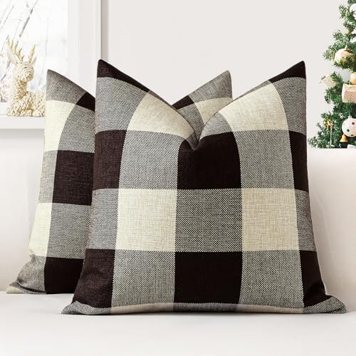 JOTOM 2er Set Buffalo Plaid Kissenbezüge, Dekorative Weich Plaid Wurf Kissenbezug Moderne Kissenhüllen Sofakissen Dekokissen Zierkissenbezug für Wohnzimmer Schlafzimmer Deko (40x40cm, Braun)
