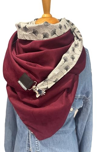 XXL Dreiecksschal Damen – Wendeschal Feincord Bordeaux Pusteblumen