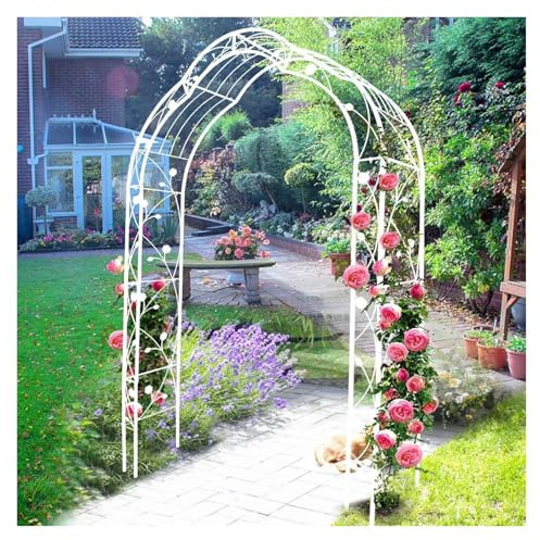 HKYBCF Outdoor Garden Arch 81.3x 114.2 Metal Outdoor Garden Arch Iron Arbors Gazebo with Powder Coating Surface Treatment,High Birdcage Shape Perg(White 2)