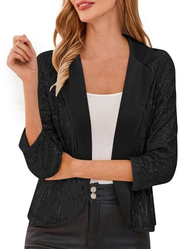ANHATUIV Ladies Jackets Sequin Blazer Women Long Sleeve Open Front Cardigan Fitted Long Sleeve Blazer Bomber Jacket Coat Party Suit Lightweight Goth Special Occasions Wedding Tops Concert Outfit