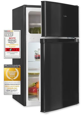 Exquisit Mini Kühl-Gefrierkombination, 85 cm Höhe, Kühlschrank mit Gefrierfach klein, 85 Liter, 4-Sterne-Gefrieren, KGC590-30-E-040E schwarz