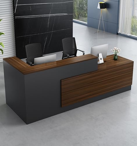 Moderne Empfangstheke aus Holz - Empfangstresen für Büros multifunktionaler Empfangstisch mit großzügigem Stauraum Geeignet für Büros Rezeptionen Hotels(Keine Stühle) (D Farbe (rechts hoch), 180CM)