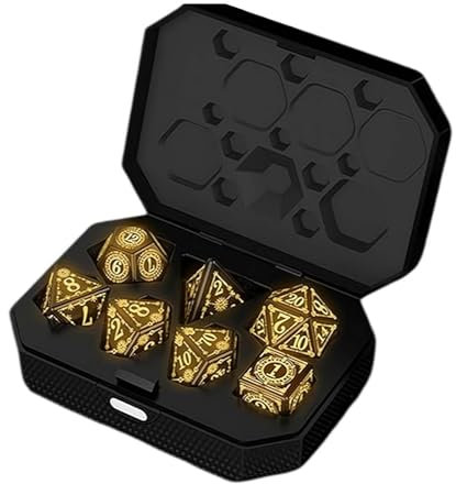 Ainiupi Set di dadi a LED ricaricabili D&D, set di dadi luminosi senza fili, con scatola di ricarica, dadi luminosi, poliedrici in 7 colori, per giochi di ruolo DND Gifts RPG
