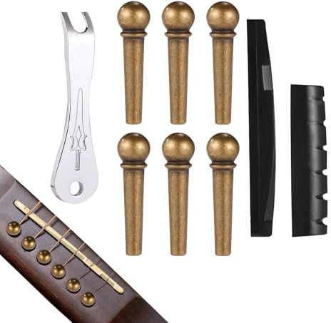 BOXOB 6pcs Broches de Guitare Acoustique, Chevilles pour Cordes Guitare avec Extracteur Chevilles Sillet Chevalet Pièces et Accessoires de Guitare Outil Rechange (Bronze)