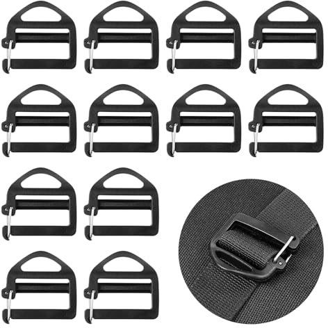 HJZHII 12 Pcs Webbing Hook Clip 25mm 1'' Strap Belt Buckle with Open Lock Plastic Webbing Sliding Button End Clasp Connector Slide Buckles for Backpack Sewn Loop Hiking Repair Replacement