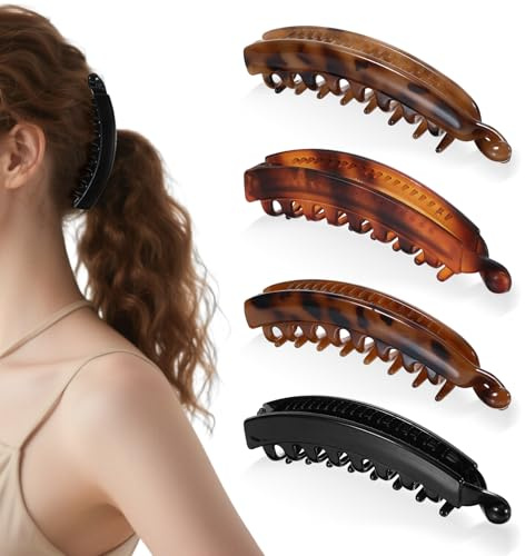 4 Stück Banana Clip,lange Haarspangen, Banana Hair Clip, Bananenspange Haare, Bananen Haarspange, haarspangen damen dünnes haar, Haarspange für Feines Haar, Menge der Dünnen Haare(11CM A）