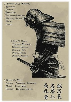 NEOHI Bushido Samurai Art 7 Tugenden eines Kriegers, Kunstdruck, Poster und Drucke, ästhetische Raumdekoration, für Schlafzimmer, Büro, 30 x 45 cm